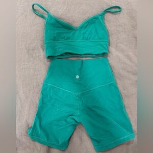 Green lululemon Crop bra and Shorts Set